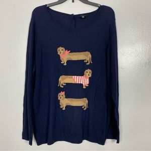 Talbots Navy Sweater with Dachshund Design